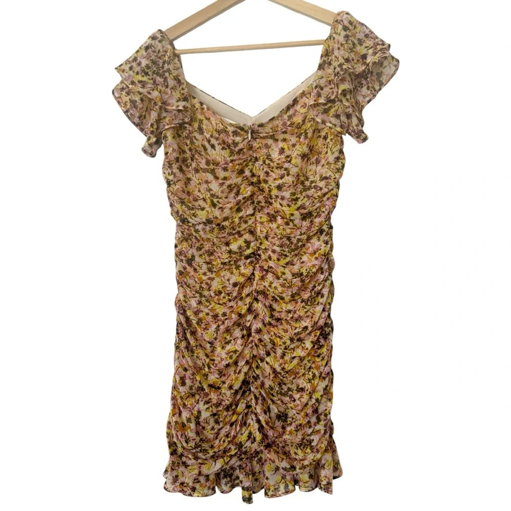Astr Floral Ruffle Mini Dress in Pink and Cream